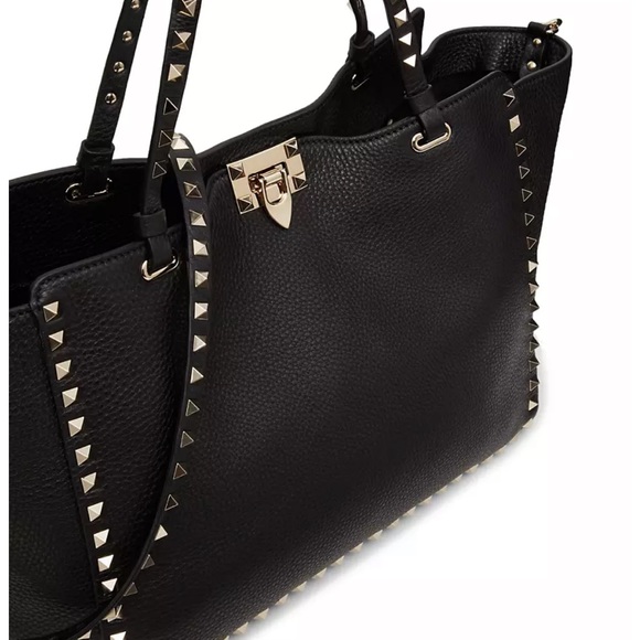 NEW Valentino Rockstud Medium Grainy Leather Crossbody 2 Way Tote - Picture 11 of 17